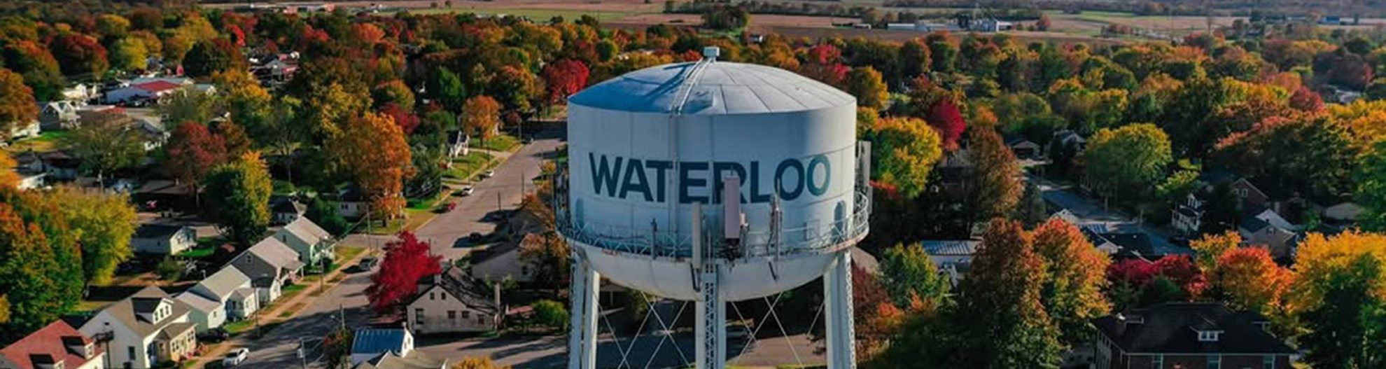 Aerial view of Waterloo, Illinois Water Tower